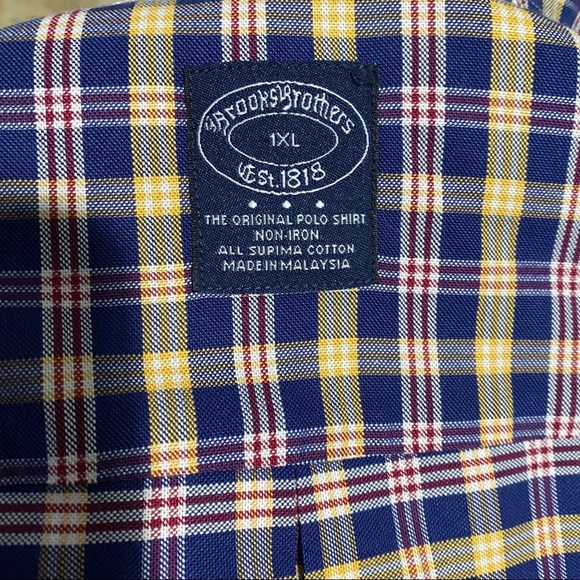 Brooks Brothers Navy Red Yellow Plaid Button Up - Picture 4 of 4